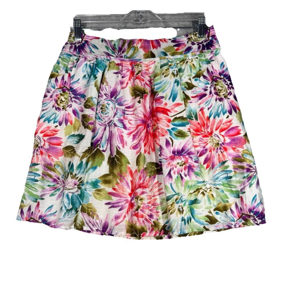 Loft Skirt Womens 2 White Pink Floral Flower A-line Bloomcore Colorful‎ Preppy